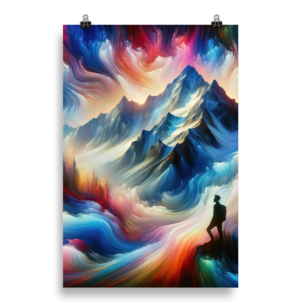Foto eines abstrakt-expressionistischen Alpengemäldes mit Wanderersilhouette - Poster wandern xxx yyy zzz 50.8 x 76.2 cm