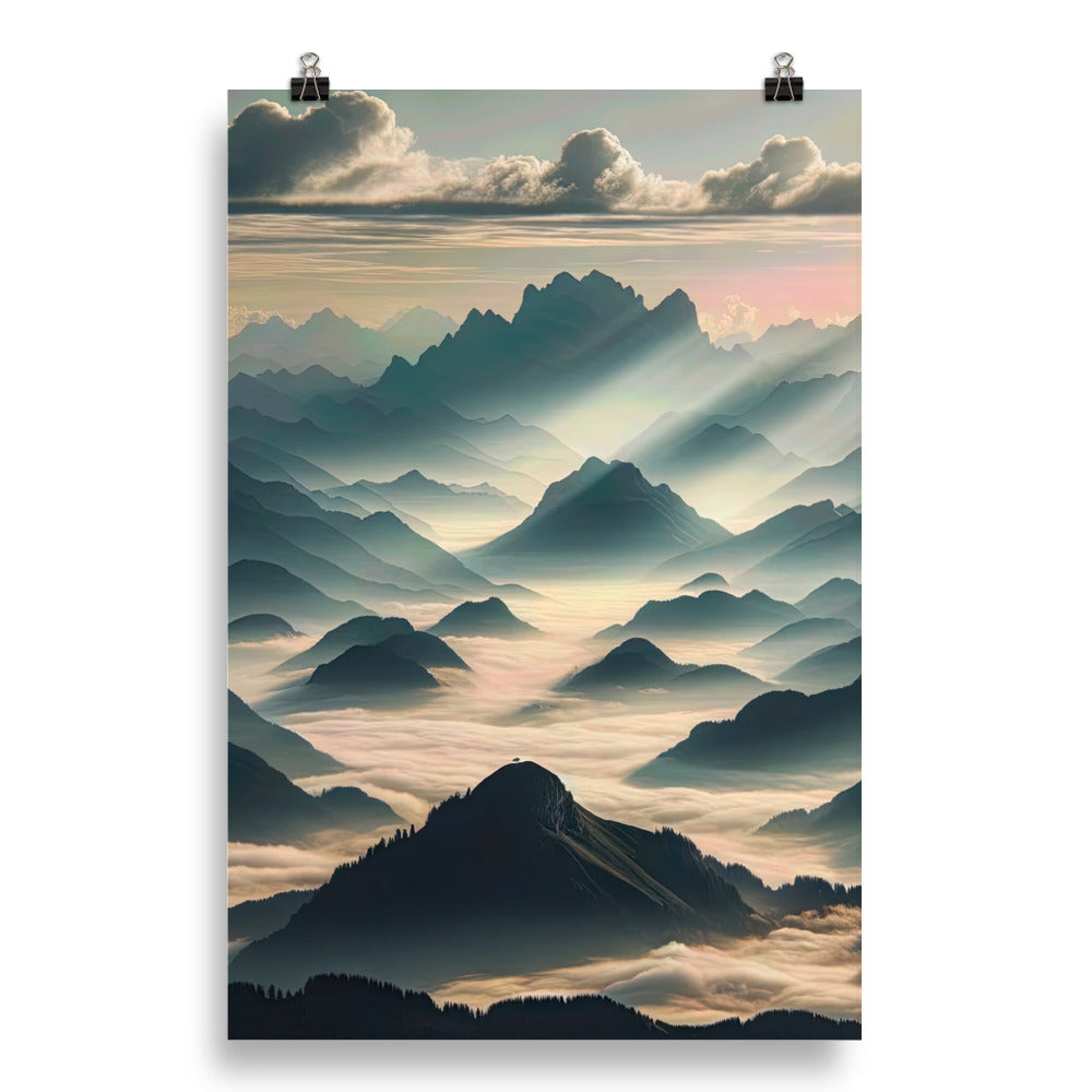 Foto der Alpen im Morgennebel, majestätische Gipfel ragen aus dem Nebel - Poster berge xxx yyy zzz 50.8 x 76.2 cm