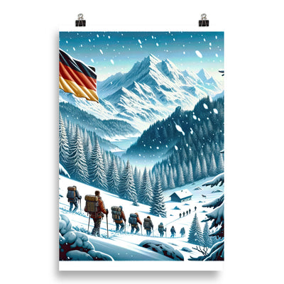 Quadratische Winterillustration der Alpen mit deutscher Flagge und Wanderteam - Poster wandern xxx yyy zzz 50.8 x 76.2 cm