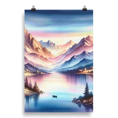 Aquarell einer Dämmerung in den Alpen, Boot auf einem See in Pastell-Licht - Poster berge xxx yyy zzz 50.8 x 76.2 cm