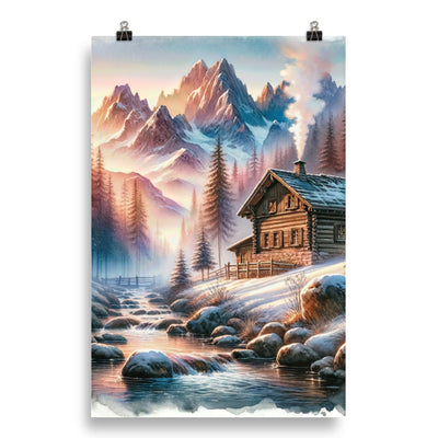 Aquarell einer Alpenszene im Morgengrauen, Haus in den Bergen - Poster berge xxx yyy zzz 50.8 x 76.2 cm