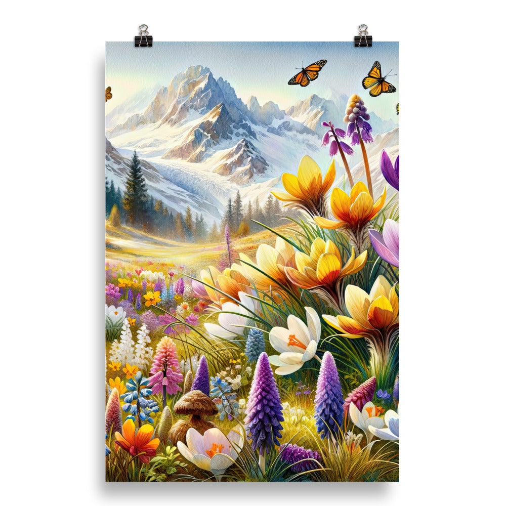 Aquarell einer ruhigen Almwiese, farbenfrohe Bergblumen in den Alpen - Poster berge xxx yyy zzz 50.8 x 76.2 cm