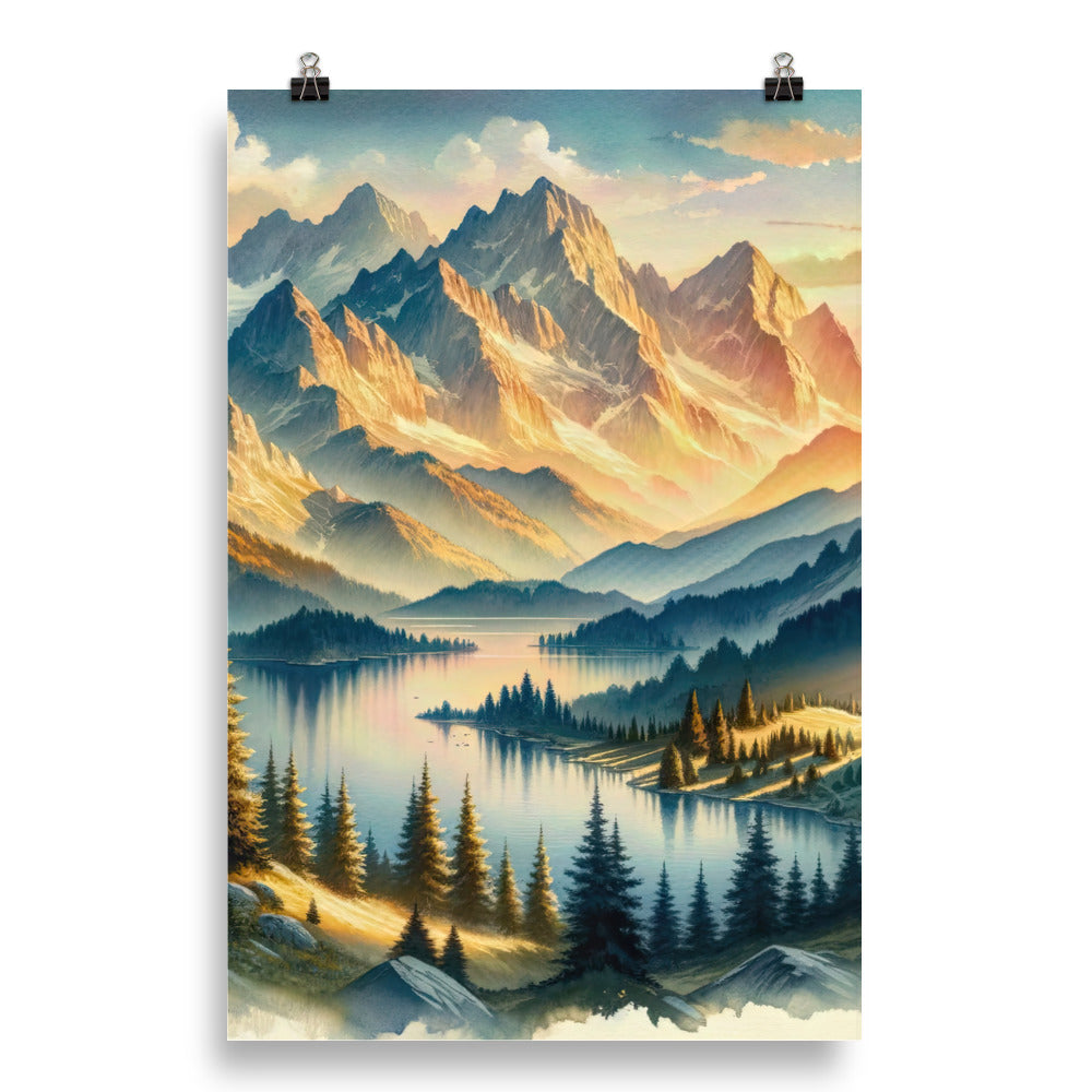 Aquarell der Alpenpracht bei Sonnenuntergang, Berge im goldenen Licht - Poster berge xxx yyy zzz 50.8 x 76.2 cm