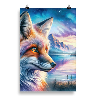Aquarellporträt eines Fuchses im Dämmerlicht am Bergsee - Poster camping xxx yyy zzz 50.8 x 76.2 cm