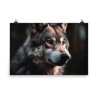 Wolf Porträt - Fotorealistische Malerei - Poster camping xxx 61 x 91.4 cm