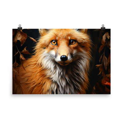 Fuchs Porträt und Herbstblätter - Malerei - Poster camping xxx 61 x 91.4 cm