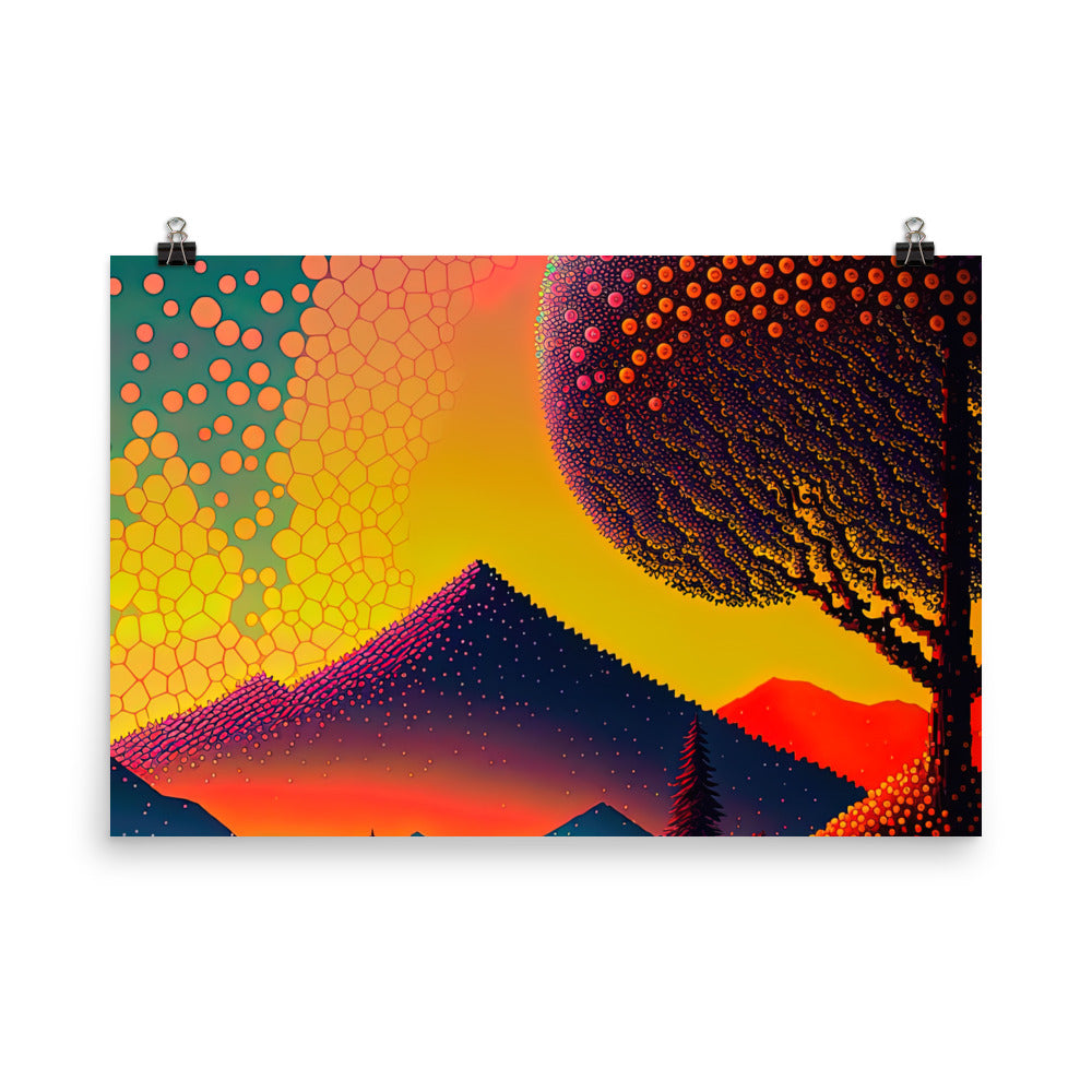 Berge und warme Farben - Punktkunst - Poster berge xxx 61 x 91.4 cm