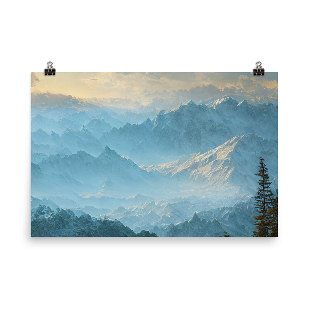 Schöne Berge mit Nebel bedeckt - Ölmalerei - Poster berge xxx 61 x 91.4 cm
