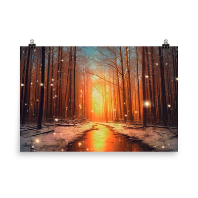 Bäume im Winter, Schnee, Sonnenaufgang und Fluss - Poster camping xxx 61 x 91.4 cm