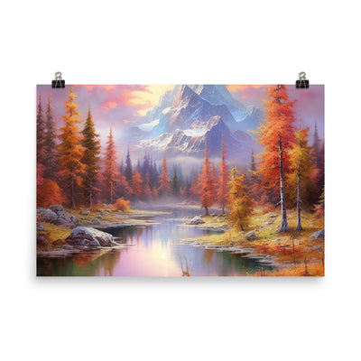 Landschaftsmalerei - Berge, Bäume, Bergsee und Herbstfarben - Poster berge xxx 61 x 91.4 cm