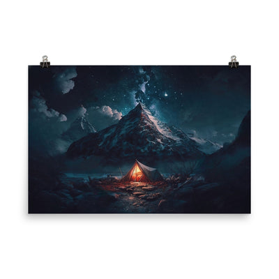Zelt und Berg in der Nacht - Sterne am Himmel - Landschaftsmalerei - Poster camping xxx 61 x 91.4 cm