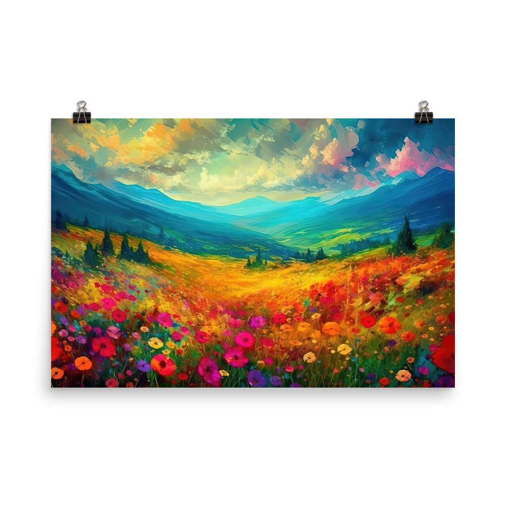 Berglandschaft und schöne farbige Blumen - Malerei - Poster berge xxx 61 x 91.4 cm
