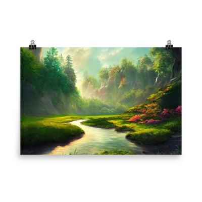 Bach im tropischen Wald - Landschaftsmalerei - Poster camping xxx 61 x 91.4 cm