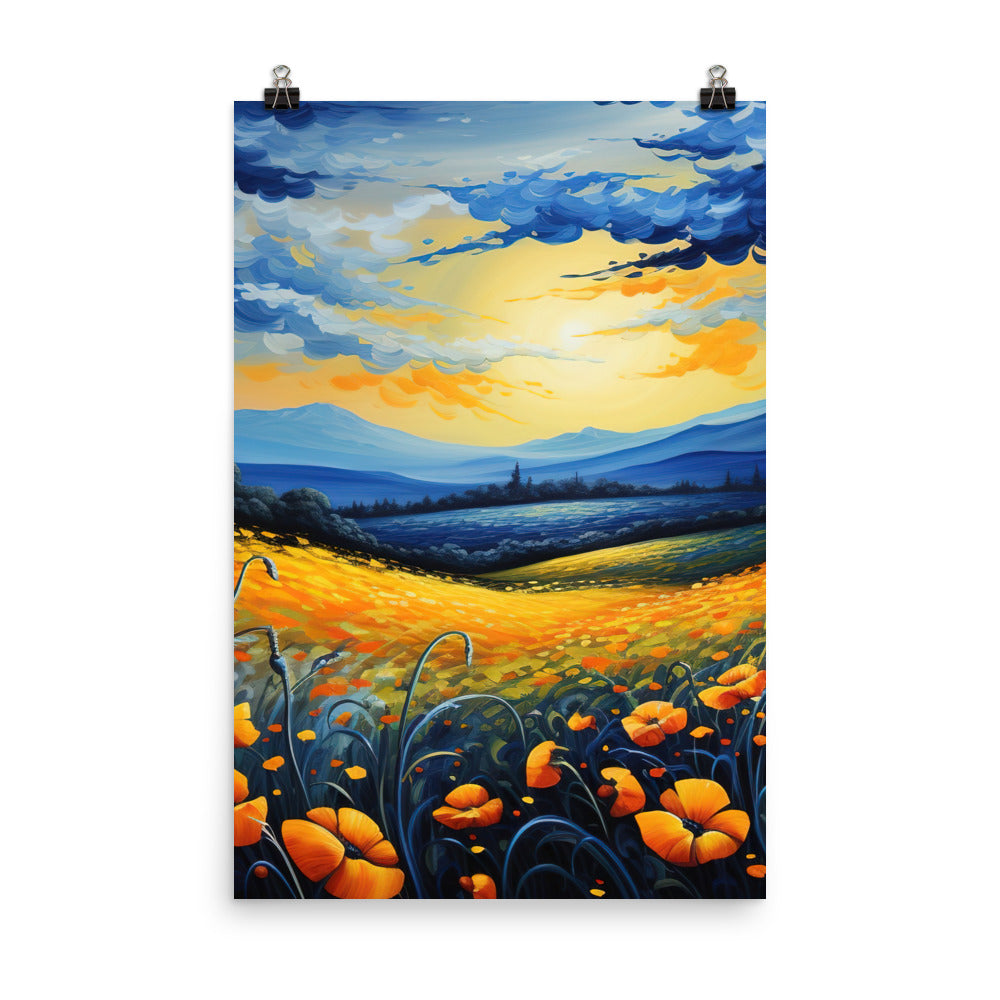 Berglandschaft mit schönen gelben Blumen - Landschaftsmalerei - Poster berge xxx 61 x 91.4 cm