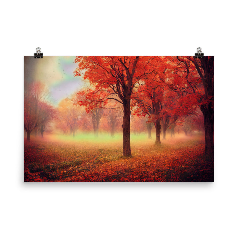 Wald im Herbst - Rote Herbstblätter - Poster camping xxx 61 x 91.4 cm