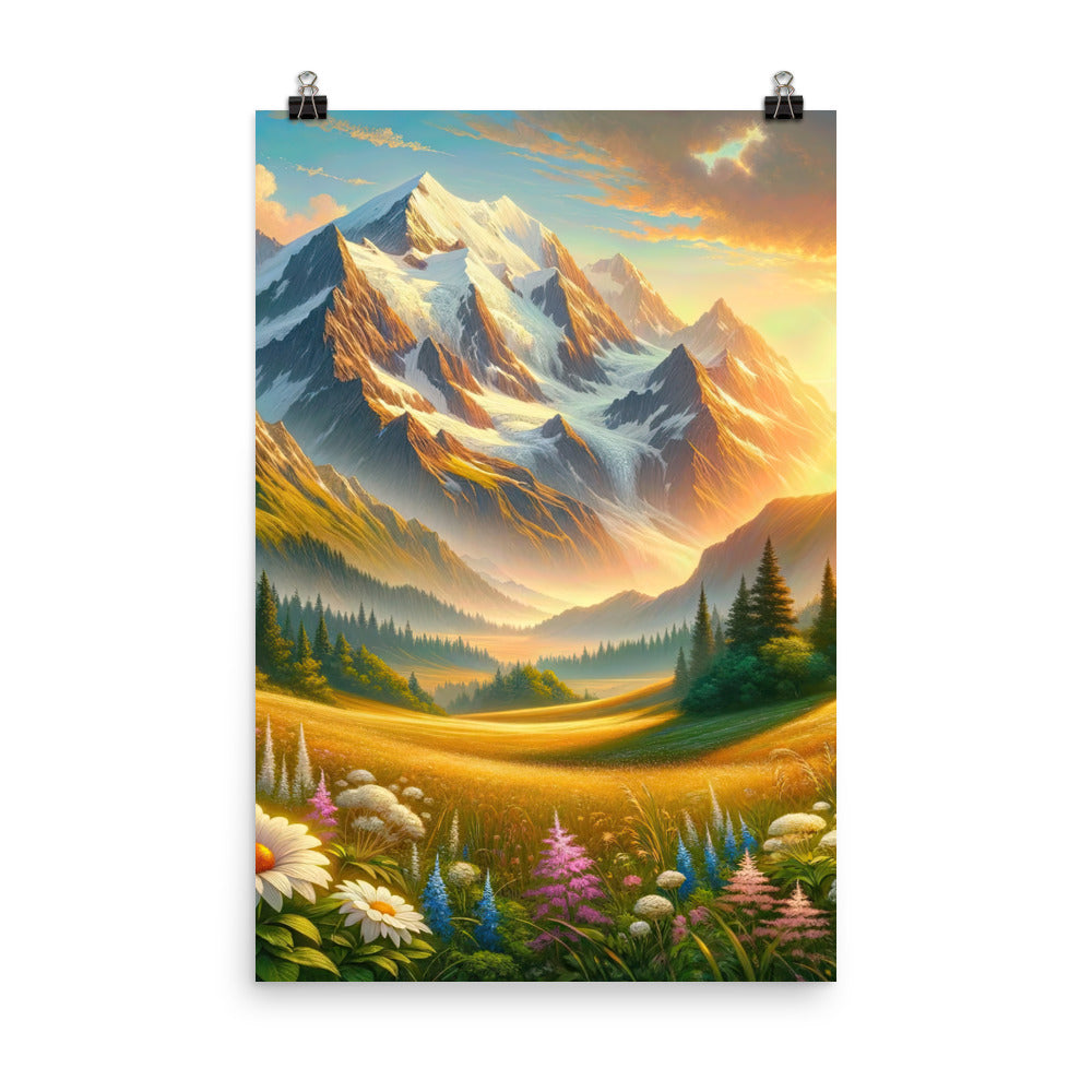 Heitere Alpenschönheit: Schneeberge und Wildblumenwiesen - Poster berge xxx yyy zzz 61 x 91.4 cm