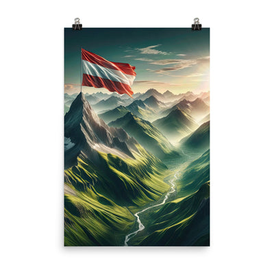 Alpen Gebirge: Fotorealistische Bergfläche mit Österreichischer Flagge - Poster berge xxx yyy zzz 61 x 91.4 cm