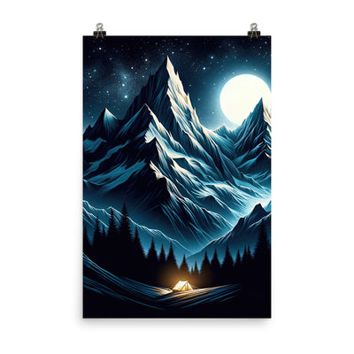 Alpennacht mit Zelt: Mondglanz auf Gipfeln und Tälern, sternenklarer Himmel - Poster berge xxx yyy zzz 61 x 91.4 cm