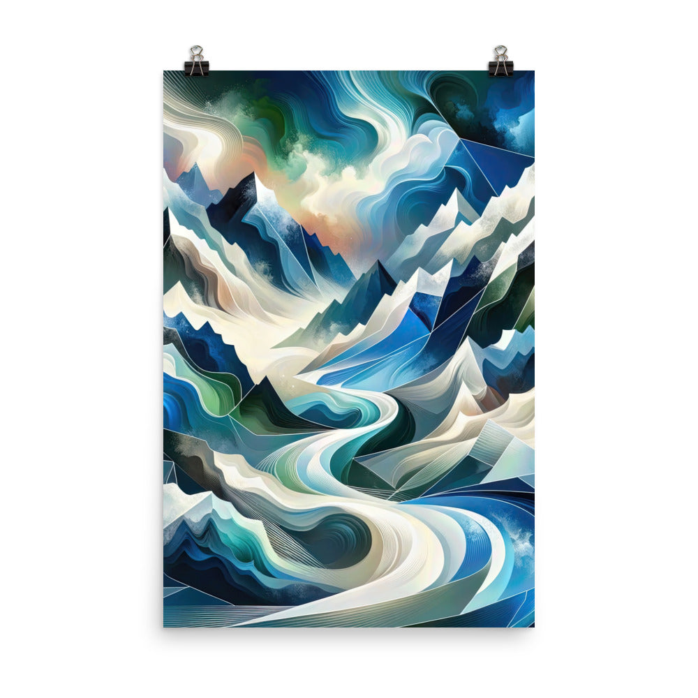 Abstrakte Kunst der Alpen, die geometrische Formen verbindet, um Berggipfel, Täler und Flüsse im Schnee darzustellen. . - Enhanced Matte berge xxx yyy zzz 61 x 91.4 cm