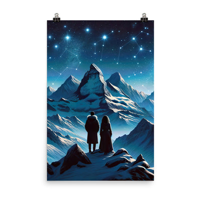 Alpenwinternacht: Digitale Kunst mit Wanderern in Bergen und Sternenhimmel - Poster wandern xxx yyy zzz 61 x 91.4 cm