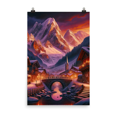 Magische Alpenstunde: Digitale Kunst mit warmem Himmelsschein über schneebedeckte Berge - Poster berge xxx yyy zzz 61 x 91.4 cm