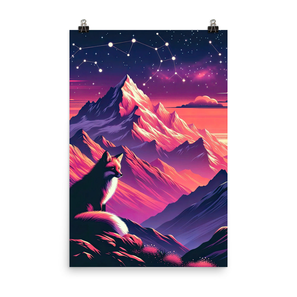 Fuchs im dramatischen Sonnenuntergang: Digitale Bergillustration in Abendfarben - Poster camping xxx yyy zzz 61 x 91.4 cm