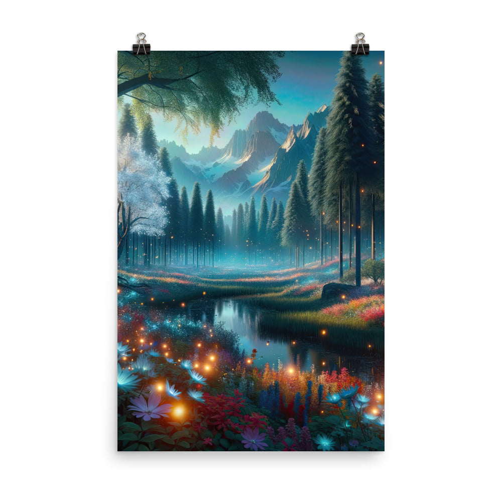 Ätherischer Alpenwald: Digitale Darstellung mit leuchtenden Bäumen und Blumen - Poster camping xxx yyy zzz 61 x 91.4 cm