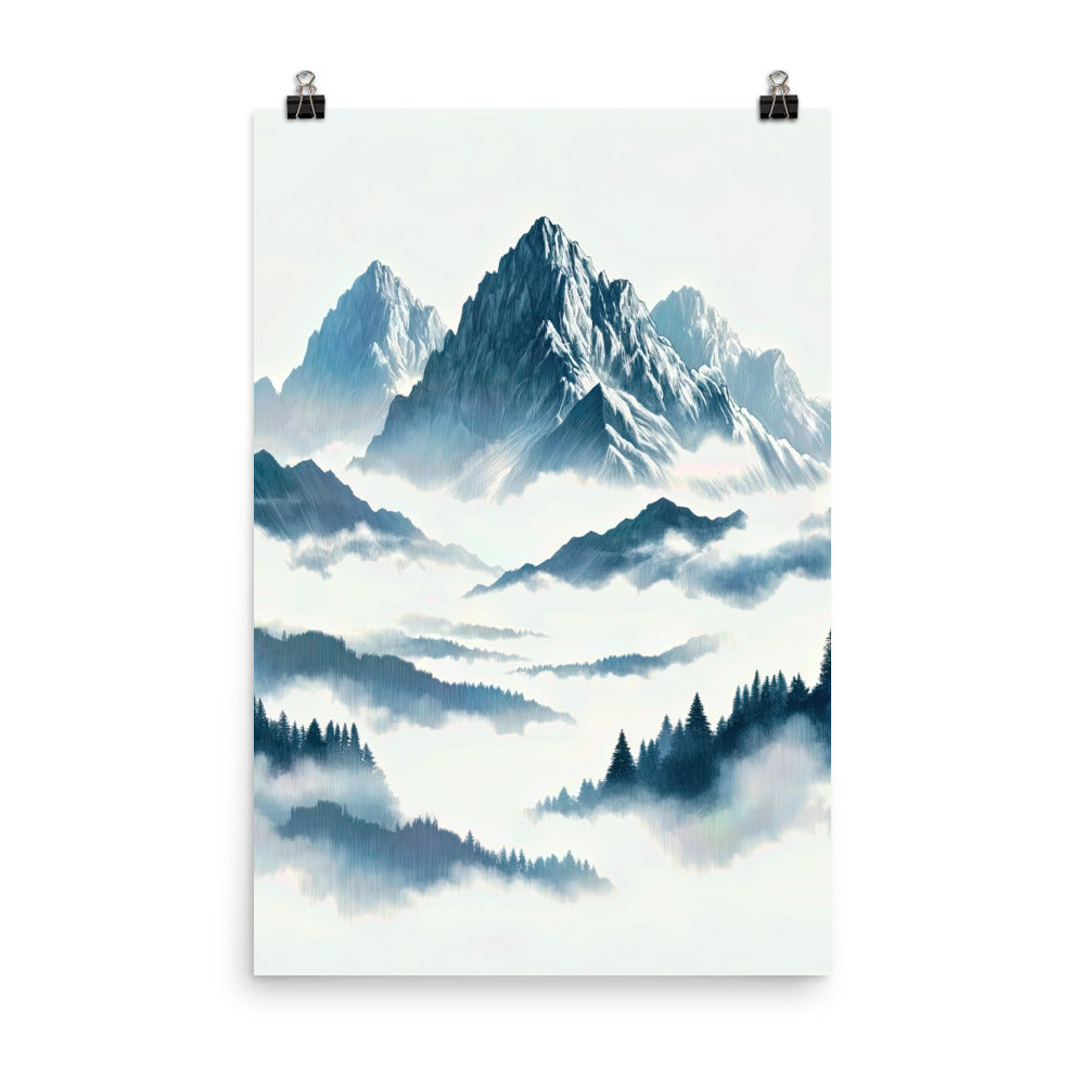 Nebeliger Alpenmorgen-Essenz, verdeckte Täler und Wälder - Poster berge xxx yyy zzz 61 x 91.4 cm