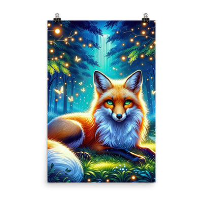 Funkelnder Nachtfuchs auf Waldlichtung mit Feuerwerk - Poster camping xxx yyy zzz 61 x 91.4 cm