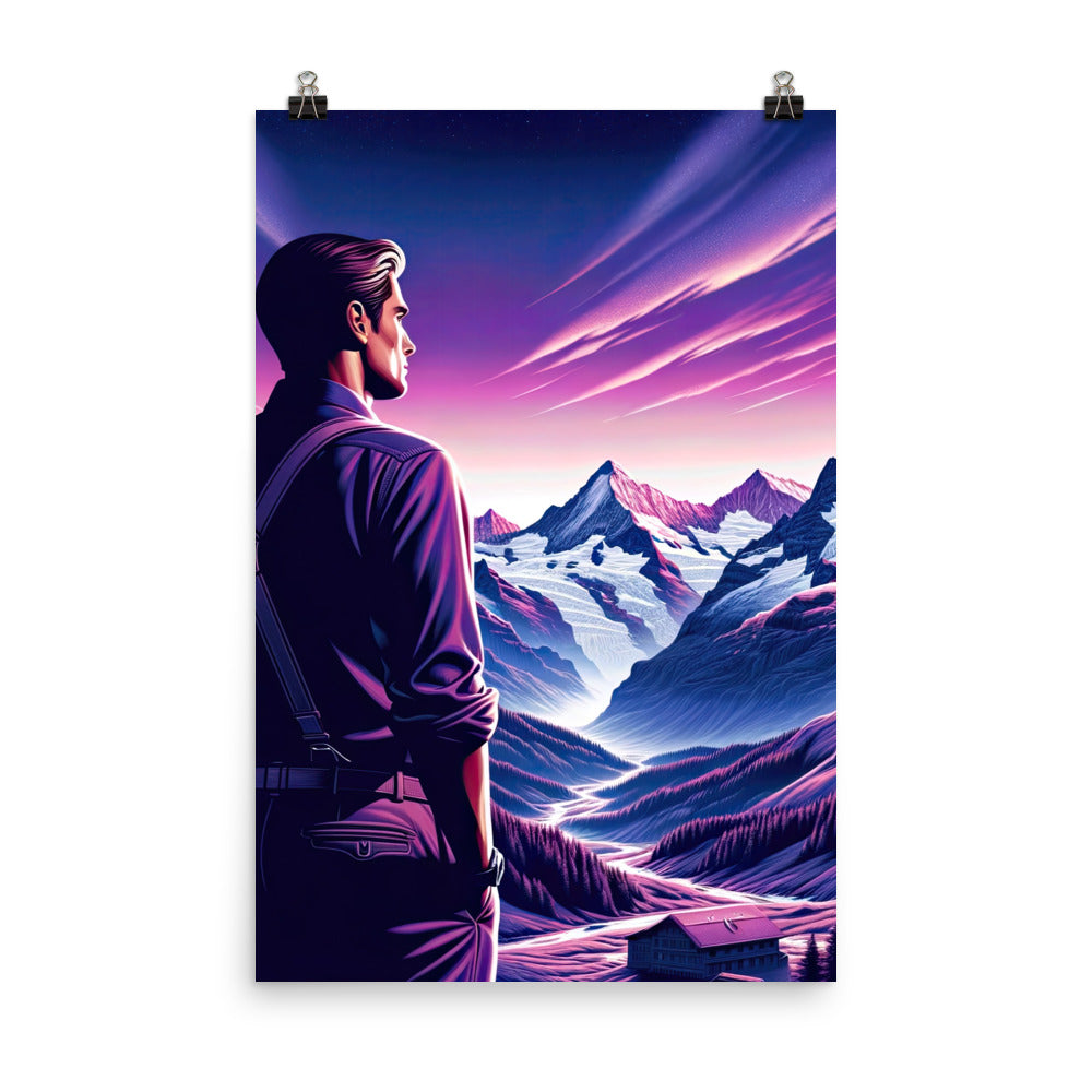 Wanderer in alpiner Dämmerung, schneebedeckte Gipfel ins Unendliche - Poster wandern xxx yyy zzz 61 x 91.4 cm