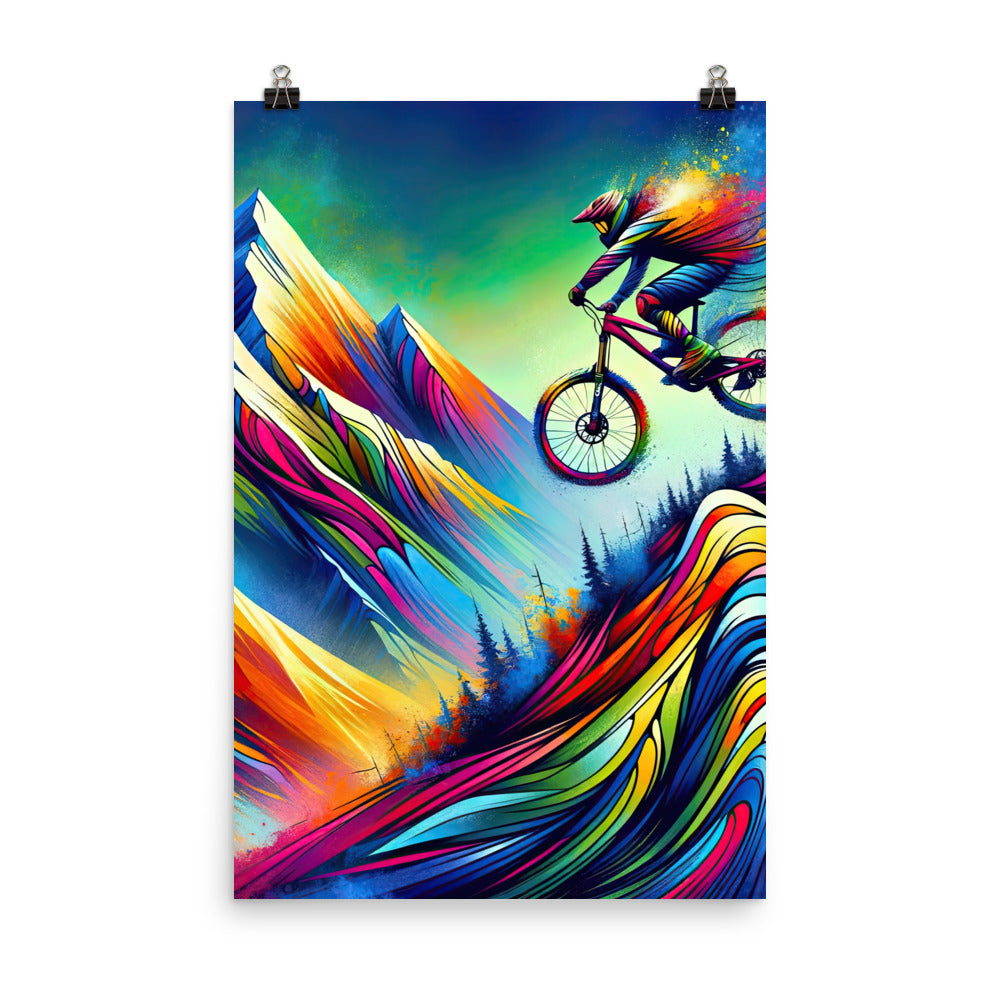 Mountainbiker in farbenfroher Alpenkulisse mit abstraktem Touch (M) - Poster xxx yyy zzz 61 x 91.4 cm