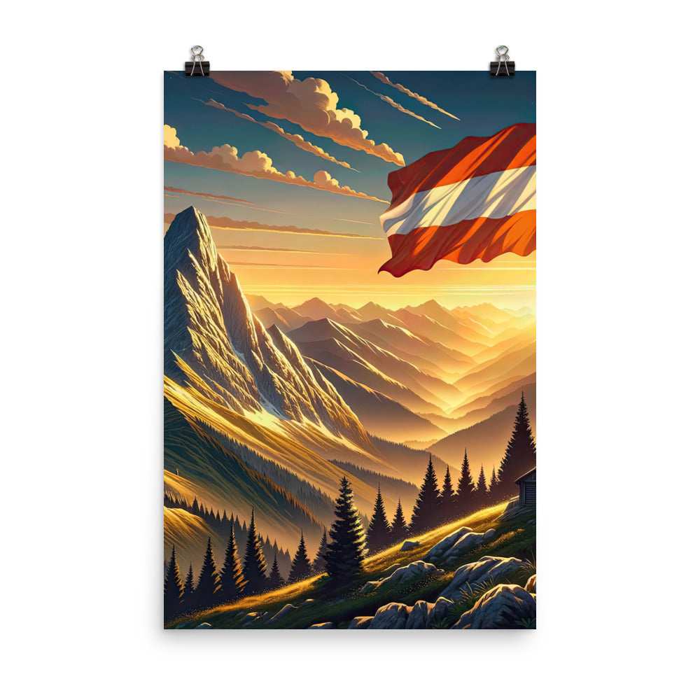 Ruhiger Alpenabend mit österreichischer Flagge und goldenem Sonnenuntergang - Poster berge xxx yyy zzz 61 x 91.4 cm