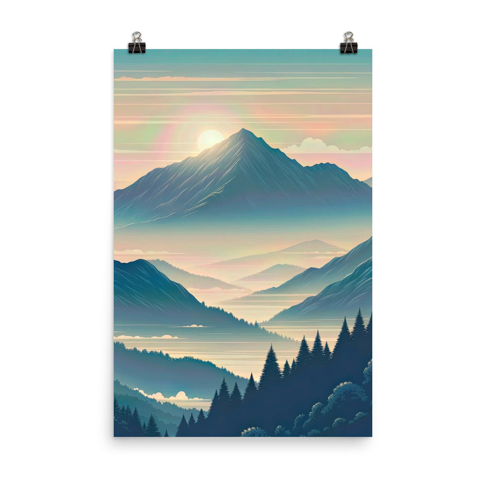 Bergszene bei Morgendämmerung, erste Sonnenstrahlen auf Bergrücken - Poster berge xxx yyy zzz 61 x 91.4 cm