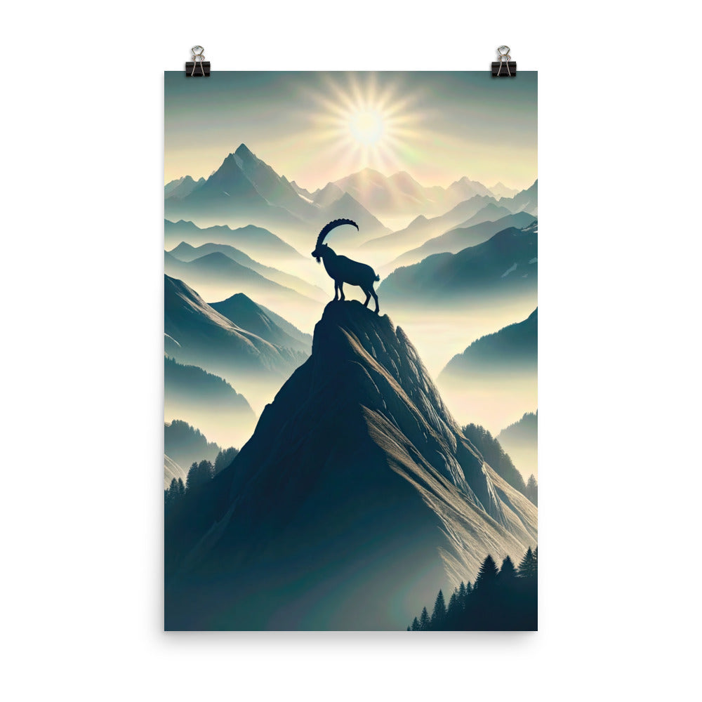 Morgendlicher Steinbock auf Alpengipfel, steile Berghänge - Poster berge xxx yyy zzz 61 x 91.4 cm
