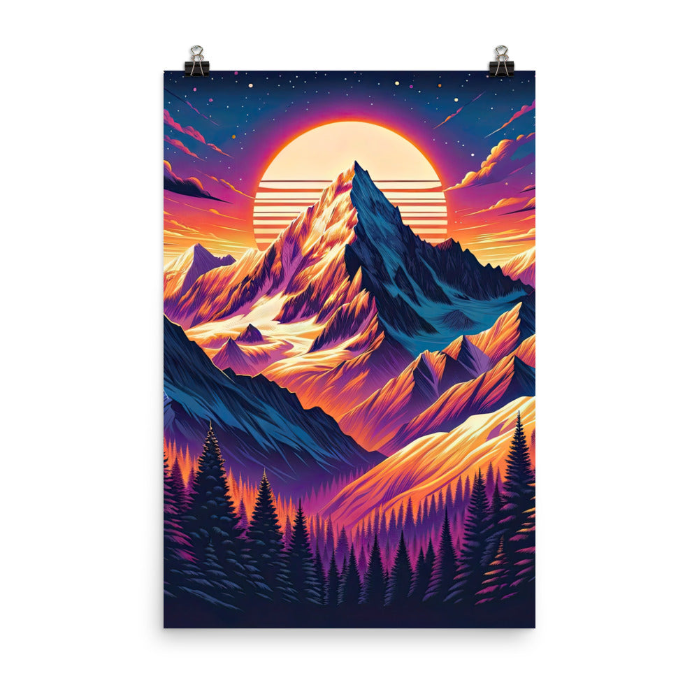 Lebendiger Alpen-Sonnenuntergang, schneebedeckte Gipfel in warmen Tönen - Poster berge xxx yyy zzz 61 x 91.4 cm