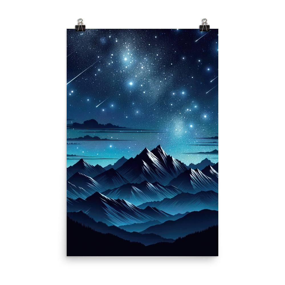 Alpen unter Sternenhimmel mit glitzernden Sternen und Meteoren - Poster berge xxx yyy zzz 61 x 91.4 cm