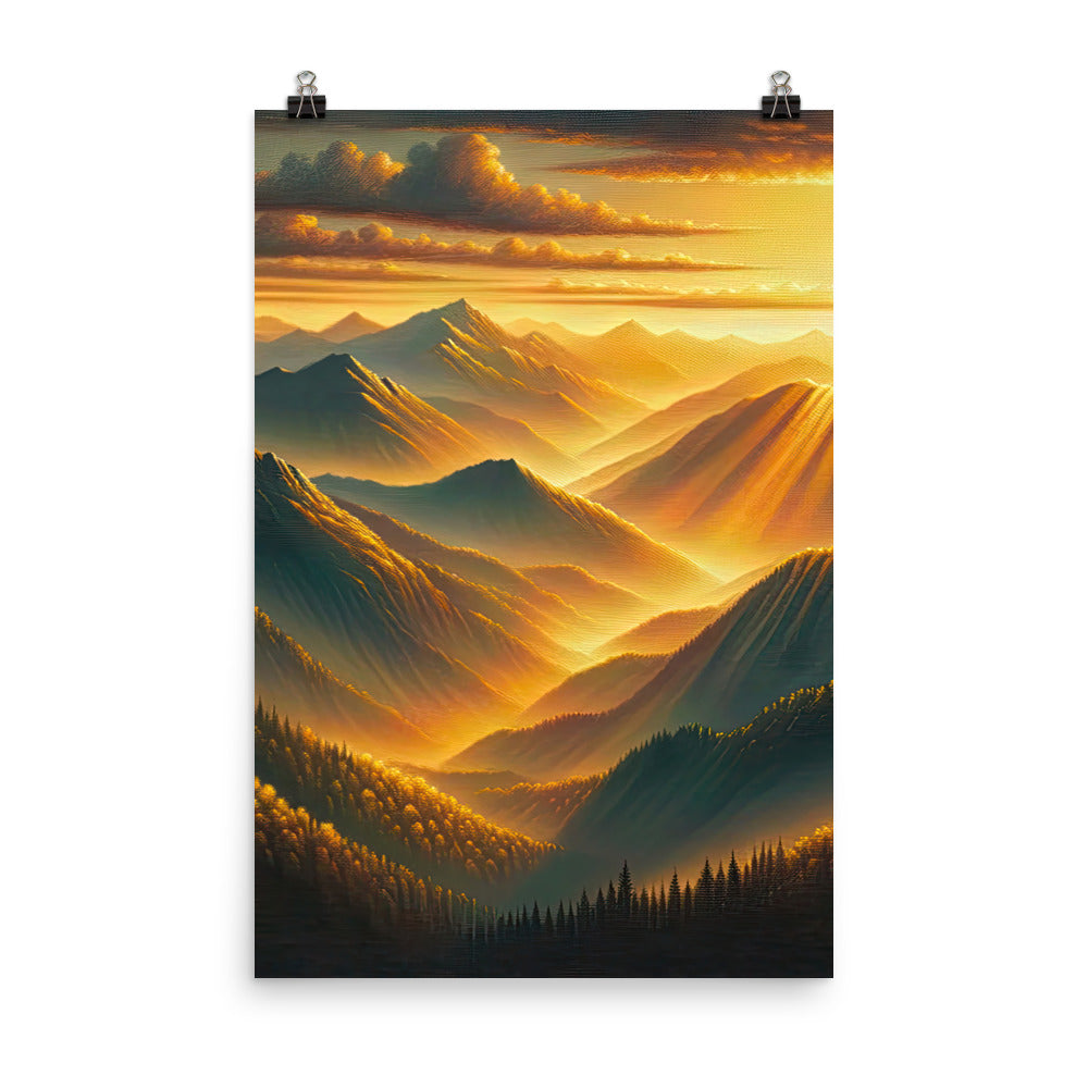Ölgemälde der Berge in der goldenen Stunde, Sonnenuntergang über warmer Landschaft - Poster berge xxx yyy zzz 61 x 91.4 cm