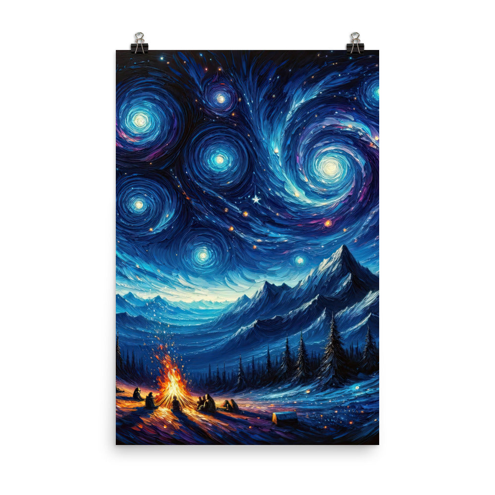 Sternennacht über den Alpen inspiriertes Ölgemälde, mystischer Nachthimmel in Blau - Poster camping xxx yyy zzz 61 x 91.4 cm
