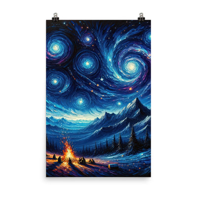 Sternennacht über den Alpen inspiriertes Ölgemälde, mystischer Nachthimmel in Blau - Poster camping xxx yyy zzz 61 x 91.4 cm