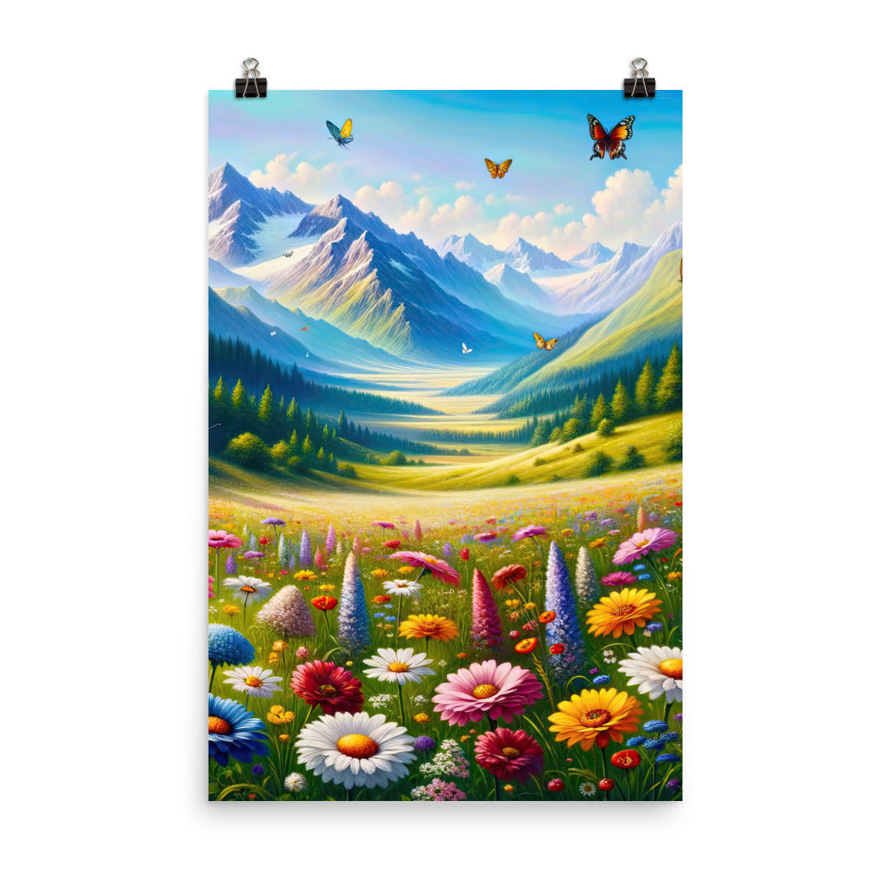 Ölgemälde einer ruhigen Almwiese, Oase mit bunter Wildblumenpracht - Poster camping xxx yyy zzz 61 x 91.4 cm