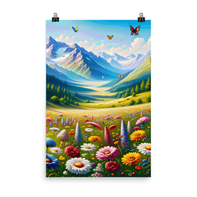 Ölgemälde einer ruhigen Almwiese, Oase mit bunter Wildblumenpracht - Poster camping xxx yyy zzz 61 x 91.4 cm