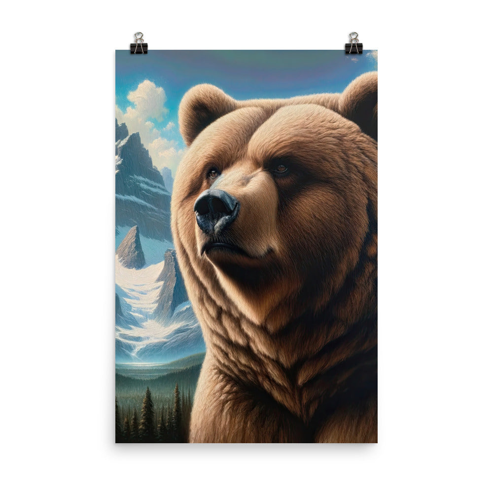 Realistisches Ölgemälde eines männlichen Bären in den Bergen mit Fokus auf Stärke und Schärfe - Poster camping xxx yyy zzz 61 x 91.4 cm