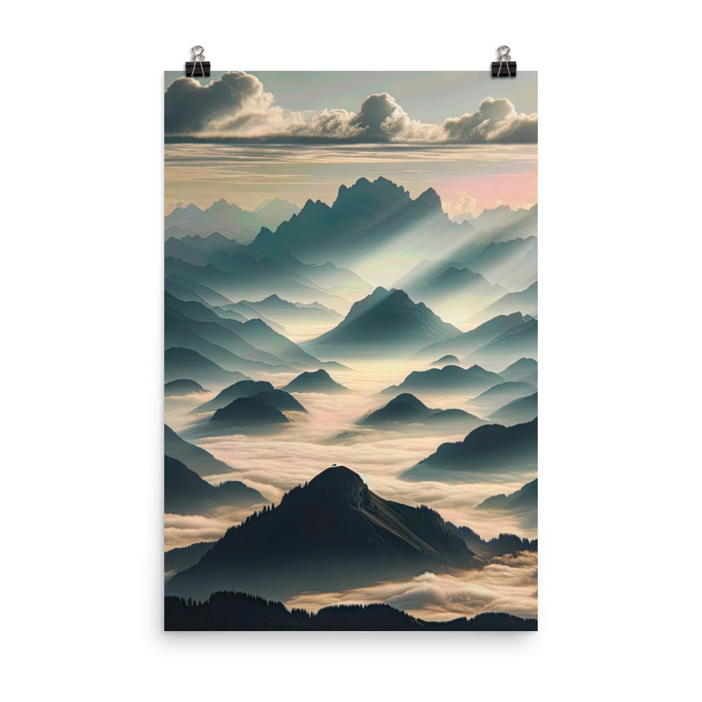 Foto der Alpen im Morgennebel, majestätische Gipfel ragen aus dem Nebel - Poster berge xxx yyy zzz 61 x 91.4 cm