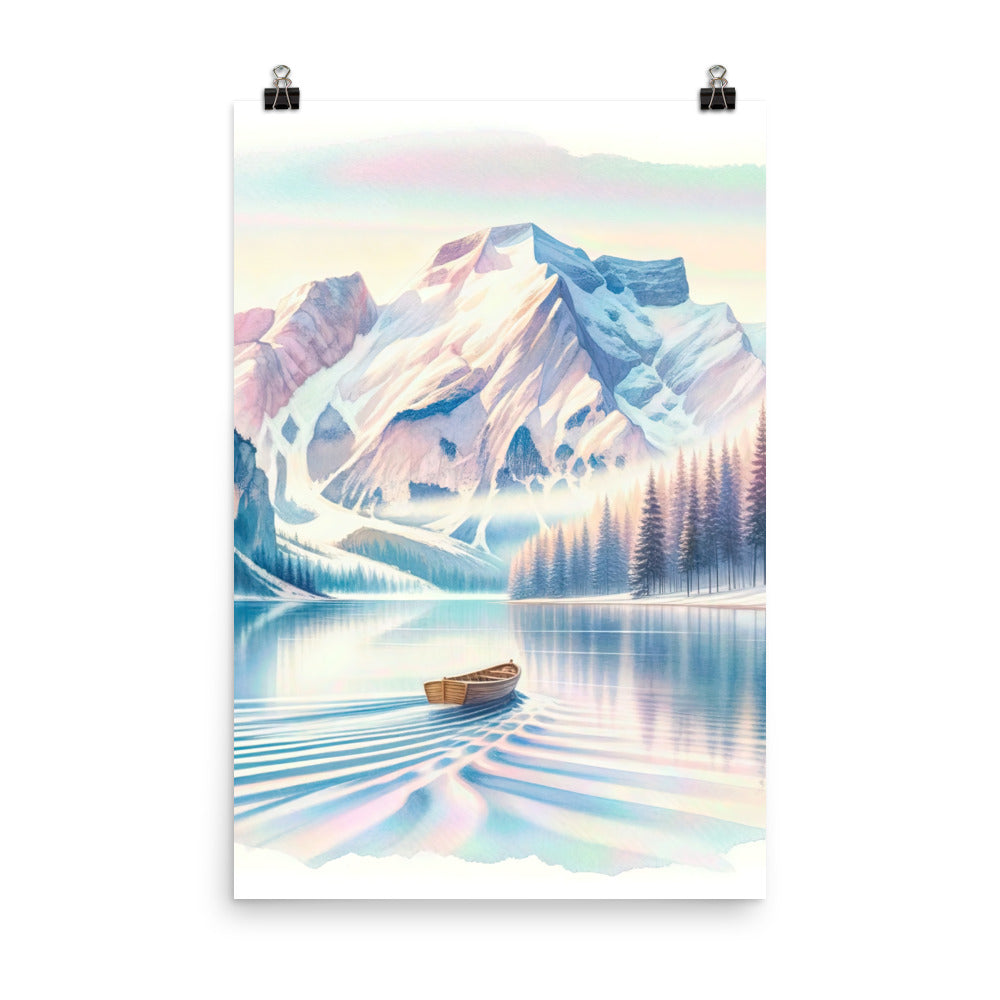 Aquarell eines klaren Alpenmorgens, Boot auf Bergsee in Pastelltönen - Poster berge xxx yyy zzz 61 x 91.4 cm