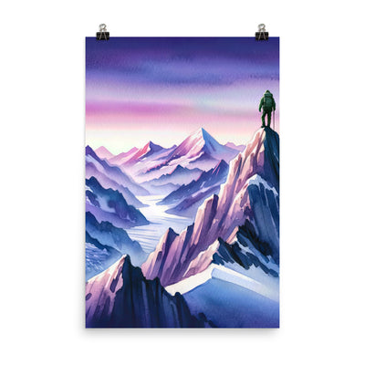 Aquarell eines Bergsteigers auf einem Alpengipfel in der Abenddämmerung - Poster wandern xxx yyy zzz 61 x 91.4 cm