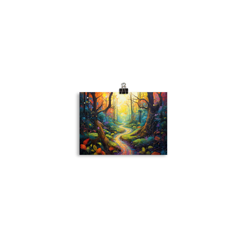 Wald und Wanderweg - Bunte, farbenfrohe Malerei - Poster camping xxx 12.7 x 17.8 cm
