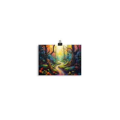 Wald und Wanderweg - Bunte, farbenfrohe Malerei - Poster camping xxx 12.7 x 17.8 cm