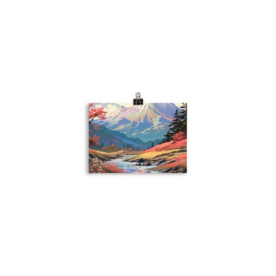 Berge. Fluss und Blumen - Malerei - Poster berge xxx 12.7 x 17.8 cm