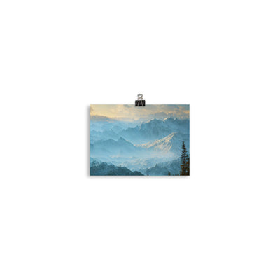 Schöne Berge mit Nebel bedeckt - Ölmalerei - Poster berge xxx 12.7 x 17.8 cm