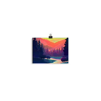 Berge, Fluss, Sonnenuntergang - Malerei - Poster berge xxx 12.7 x 17.8 cm